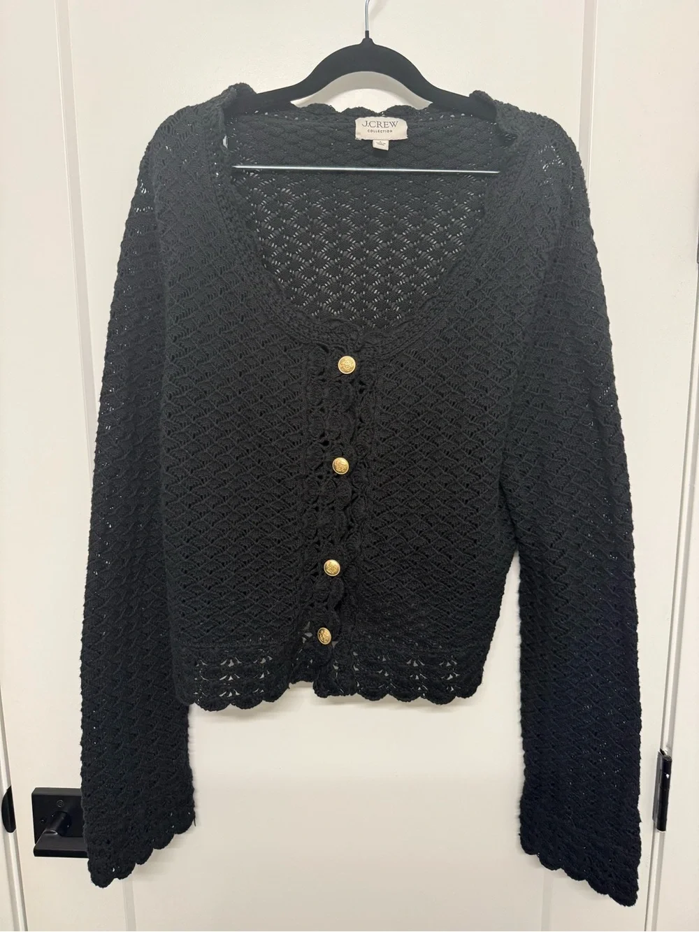 J. Crew Black Scalloped V-Neck Button Cardigan